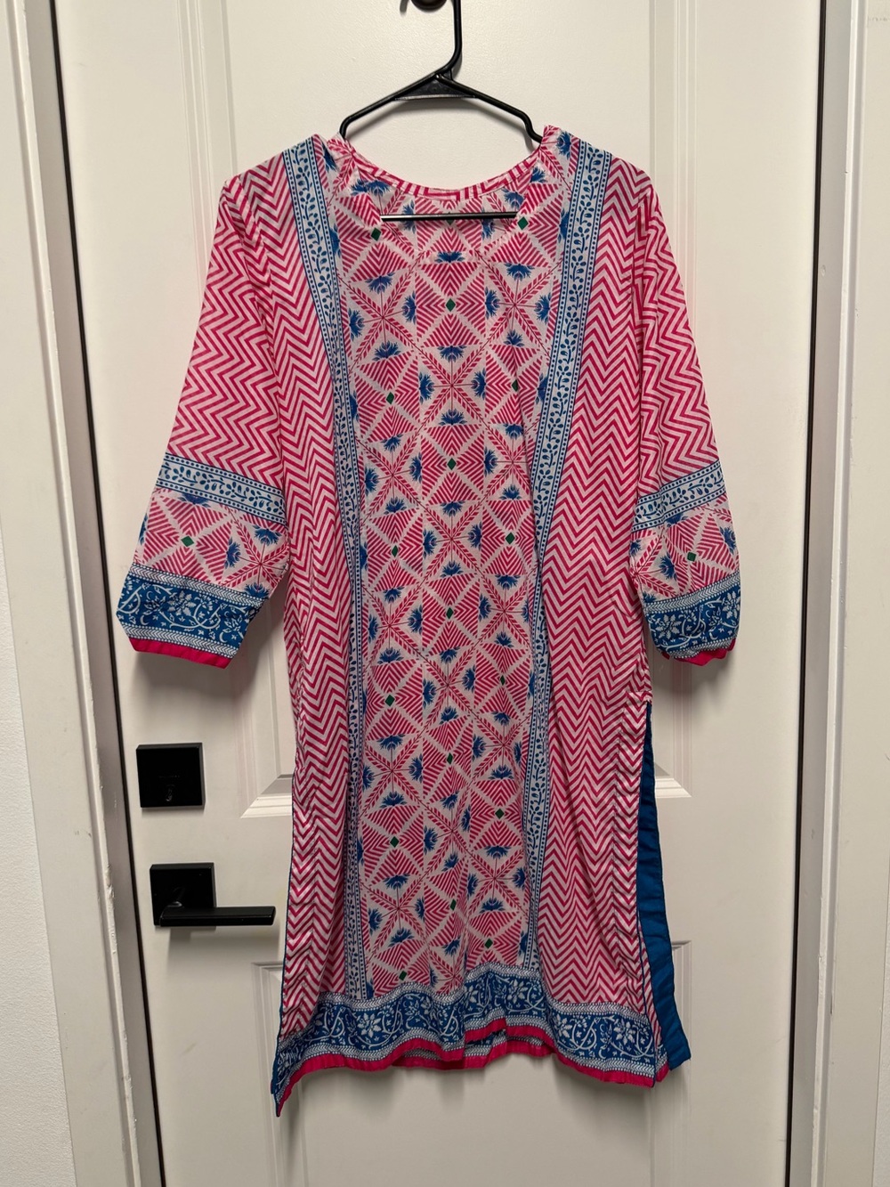 Pink White Blue Printed Pakistani Kameez Lightweight Summer Kurta Desi Tunic